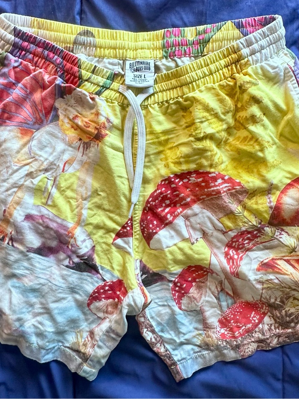 Billionaire Boys Club Large Yellow Mushroom-Print Athletic Shorts
